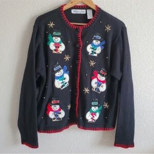 Black Snowman Cardigan Sweater